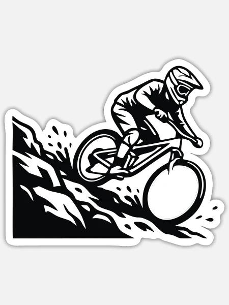 Downhill Mountainbiker Silhouette - Sticker Größe S (10 x 10 cm) - Mattweiß