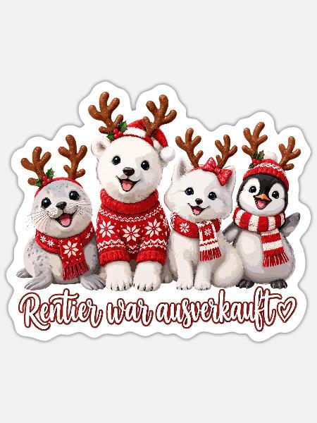 Rentier Kuschelcrew Winterzeit - Sticker Größe S (10 x 10 cm) - Mattweiß
