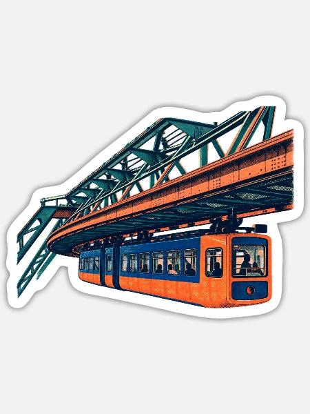 Wuppertaler Schwebebahn Risograph - Sticker Größe S (10 x 10 cm) - Mattweiß