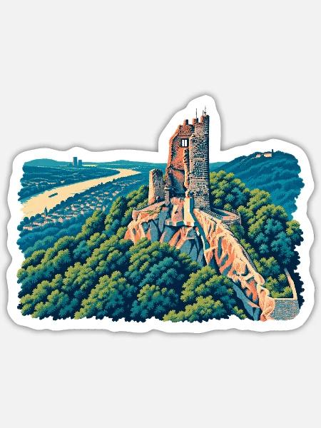 Drachenfels Retro - Sticker Größe S (10 x 10 cm) - Mattweiß