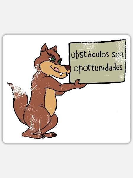 Hindernisse? Nutze die Chance! – Cartoon Wolf - Sticker Größe S (10 x 10 cm) - Mattweiß