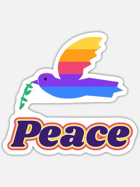Friedenstaube Retro – Peace Taube 70er - Sticker Größe S (10 x 10 cm) - Mattweiß