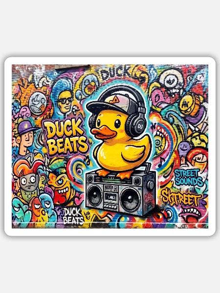 Duck Beats Graffiti DJ - Sticker Größe S (10 x 10 cm) - Mattweiß