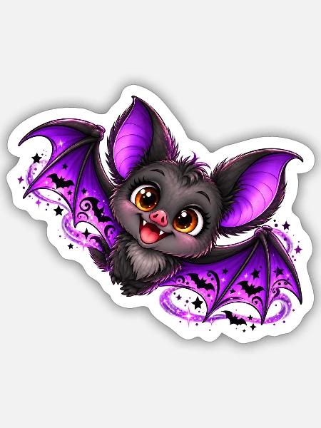 Lila Kuschelbat - Sticker Größe S (10 x 10 cm) - Mattweiß