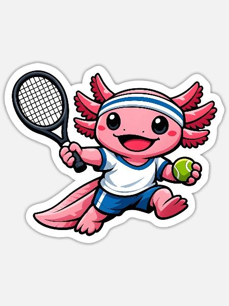 Axolotl beim Tennis – Süßes Sportmotiv - Sticker Größe S (10 x 10 cm) - Mattweiß