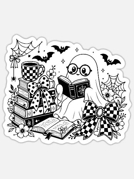 Halloween Bücherwurm - Sticker Größe S (10 x 10 cm) - Mattweiß