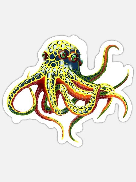 Neon-Oktopus - Sticker Größe S (10 x 10 cm) - Mattweiß