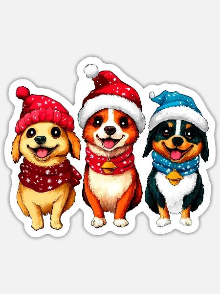 Hunde Weihnachten - Sticker Größe S (10 x 10 cm) - Mattweiß