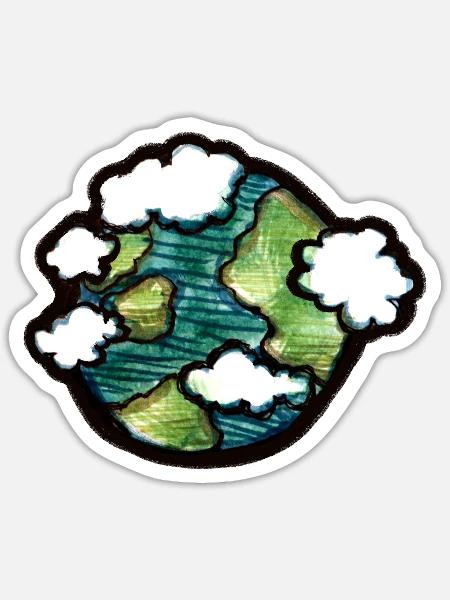 Aquarell Erde mit Wolken - Sticker Größe S (10 x 10 cm) - Mattweiß