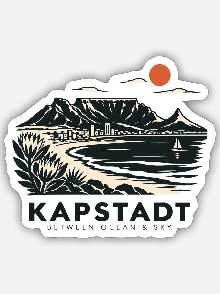 Kapstadt Küstenblick Linienstil - Sticker Größe S (10 x 10 cm) - Mattweiß