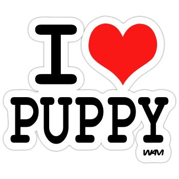 i love puppy by wam - Sticker taille S (10 x 10 cm) - blanc mat - Devant