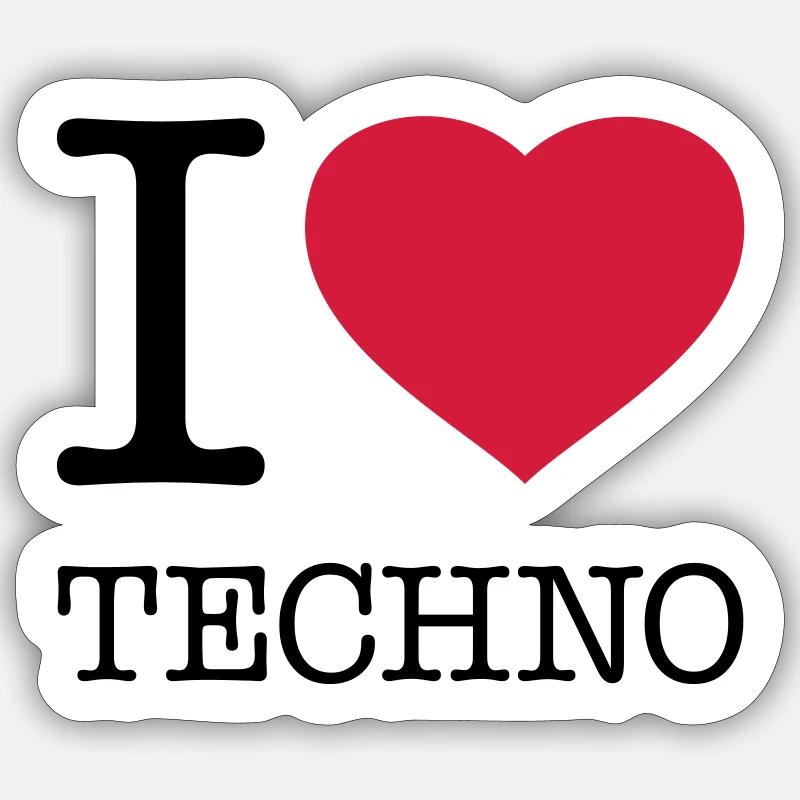 I LOVE TECHNO - Sticker size S (10 x 10 cm) - white matte