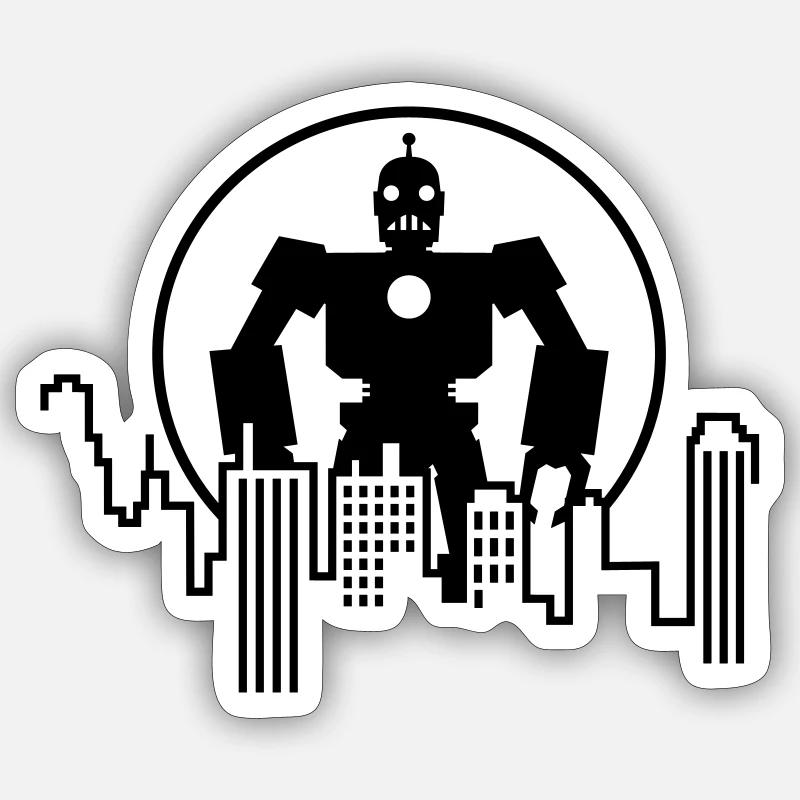 Robot Skyline – Sci-Fi Android Silhouette Shirt - Sticker Größe S (10 x 10 cm) - Mattweiß