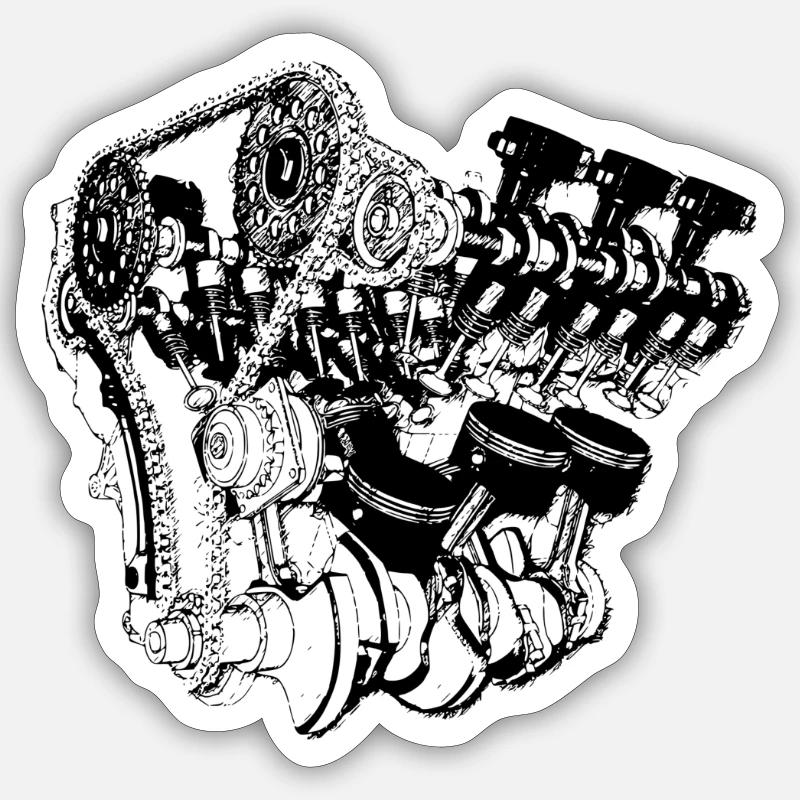 v8 motor engine car big block - Sticker Größe S (10 x 10 cm) - Mattweiß