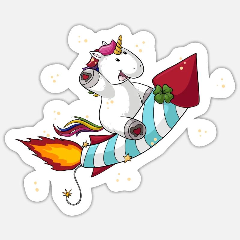 Comic Raketen Einhorn - Sticker Größe S (10 x 10 cm) - Mattweiß