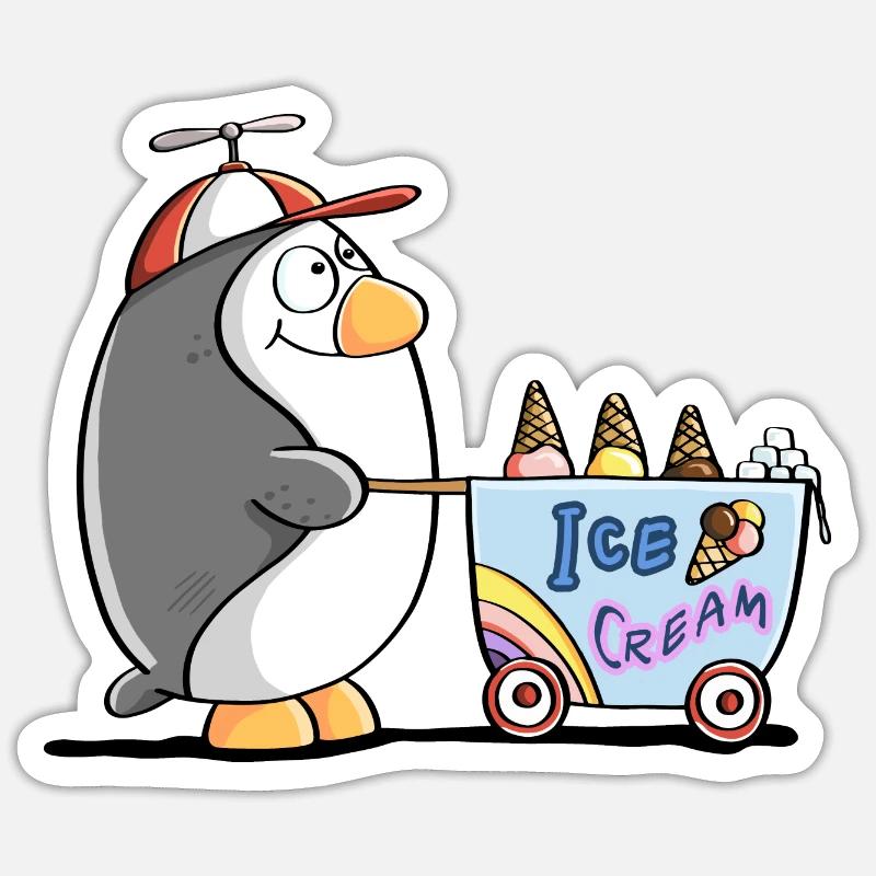 Pinguin Als Eisverkäufer - Eis - Sticker taille S (10 x 10 cm) - blanc mat