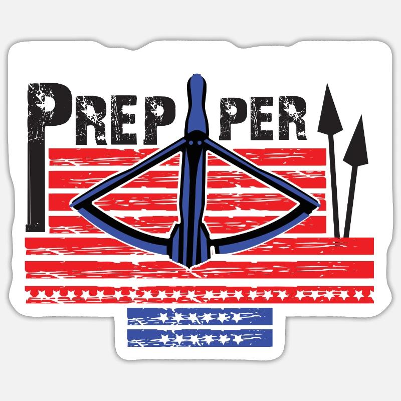 Prepper überlebt mit Armbrust - Sticker Größe S (10 x 10 cm) - Mattweiß