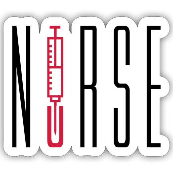 nurse doctor text piercing syringe blood doctor listening - Sticker size S (10 x 10 cm) - white matte - Front