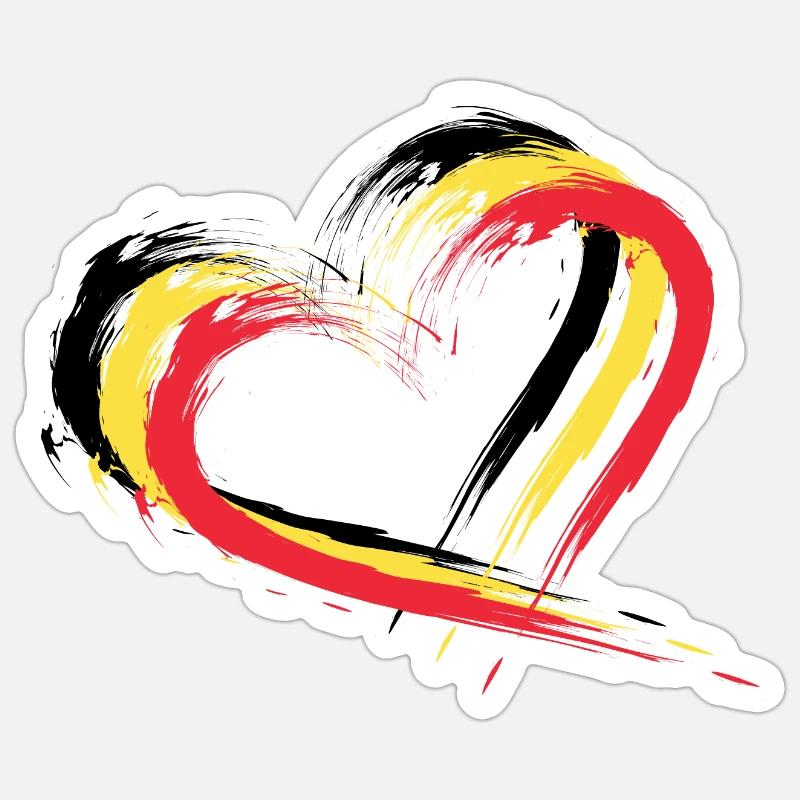 Brosse coeur drapeau couleurs du drapeau belge - Sticker taille S (10 x 10 cm) - blanc mat