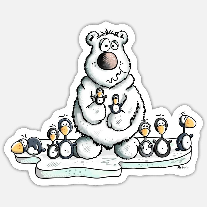 Polar Bear with Penguins - Sticker size S (10 x 10 cm) - white matte