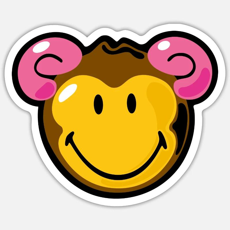 Smiley Monkey - Sticker Größe S (10 x 10 cm) - Mattweiß