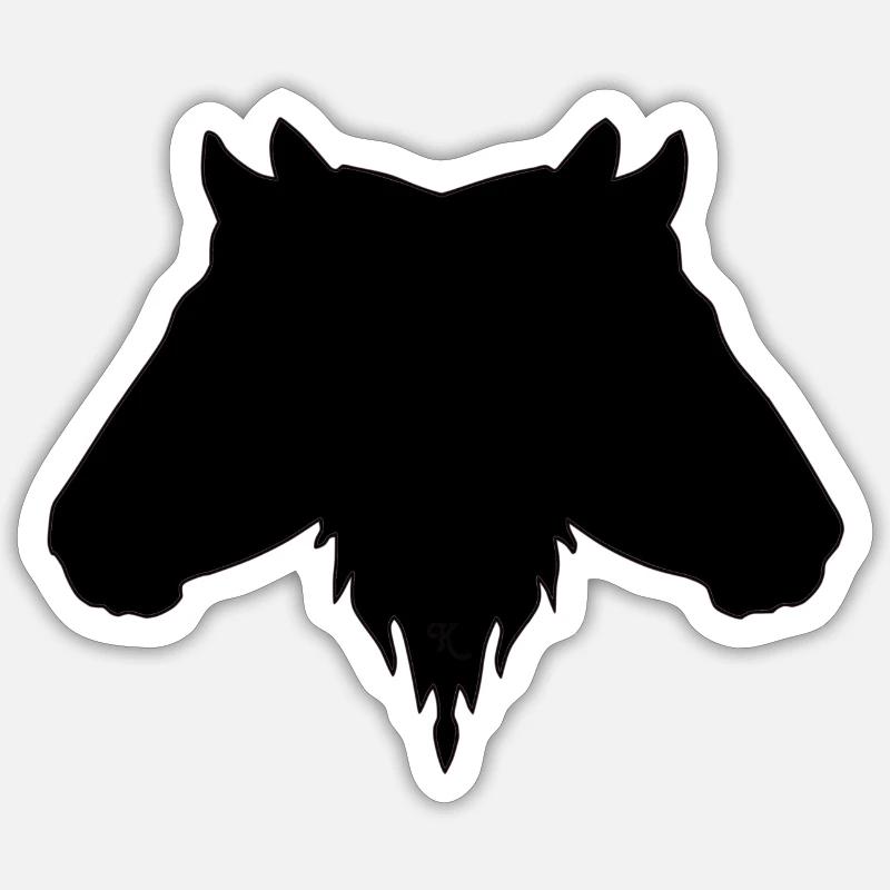Double tête noir - Sticker taille S (10 x 10 cm) - blanc mat