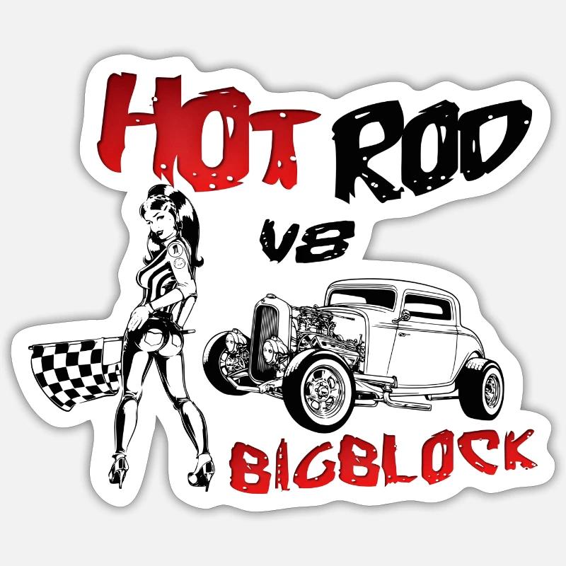 Hot Rod V8 Big Block - Sticker taille S (10 x 10 cm) - blanc mat