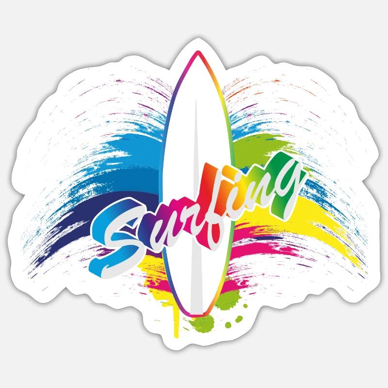 Typographie de surf surf arc-en-ciel splash - Sticker taille S (10 x 10 cm) - blanc mat