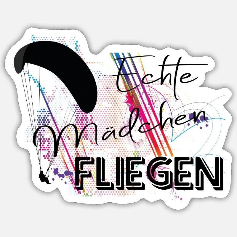 Echte Mädchen fliegen Gleitschirm Paragliding - Sticker Größe S (10 x 10 cm) - Mattweiß
