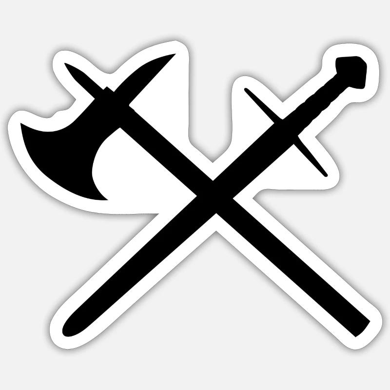 Schwert und Axt - Sticker Größe S (10 x 10 cm) - Mattweiß