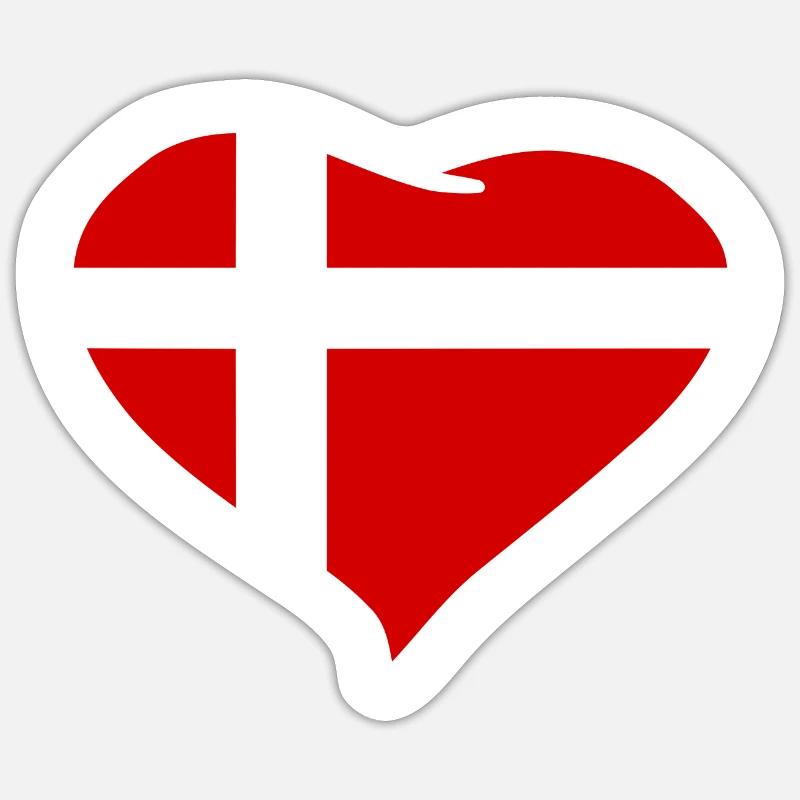 Drapeau coeur Danemark - Sticker taille S (10 x 10 cm) - blanc mat