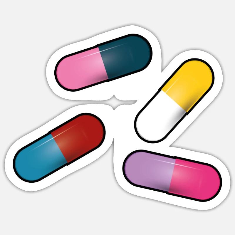 Graphique de dessin animé de pilules - Sticker taille S (10 x 10 cm) - blanc mat