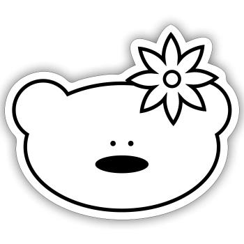 Funny teddy bear with flower in hair - Sticker size S (10 x 10 cm) - white matte - Front