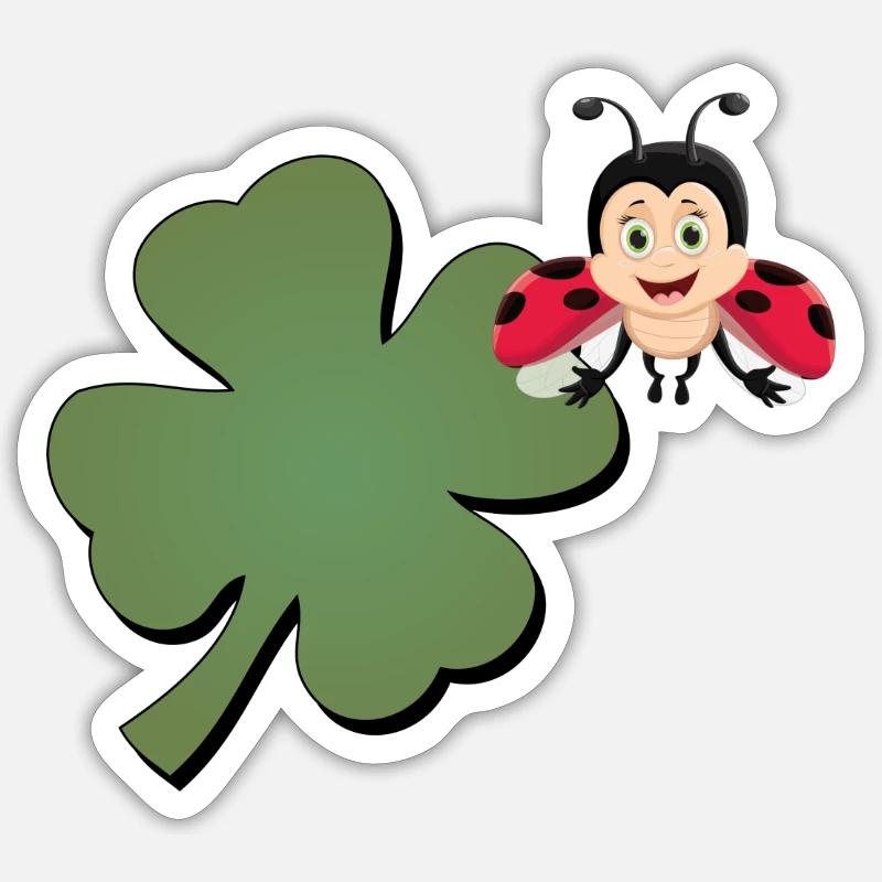 Kleeblatt mit Ladybug (Marienkäfer) - Sticker Größe S (10 x 10 cm) - Mattweiß