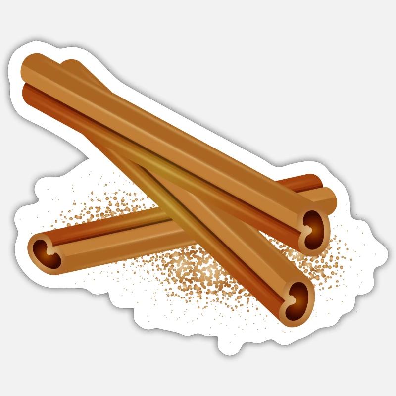 Trois beaux bâtons de cannelle avec de la cannelle en poudre - Sticker taille S (10 x 10 cm) - blanc mat