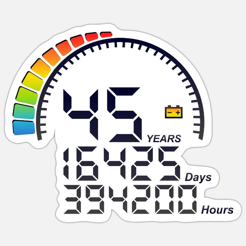 45 ans years compteur anniversaire days hours - Sticker taille S (10 x 10 cm) - blanc mat