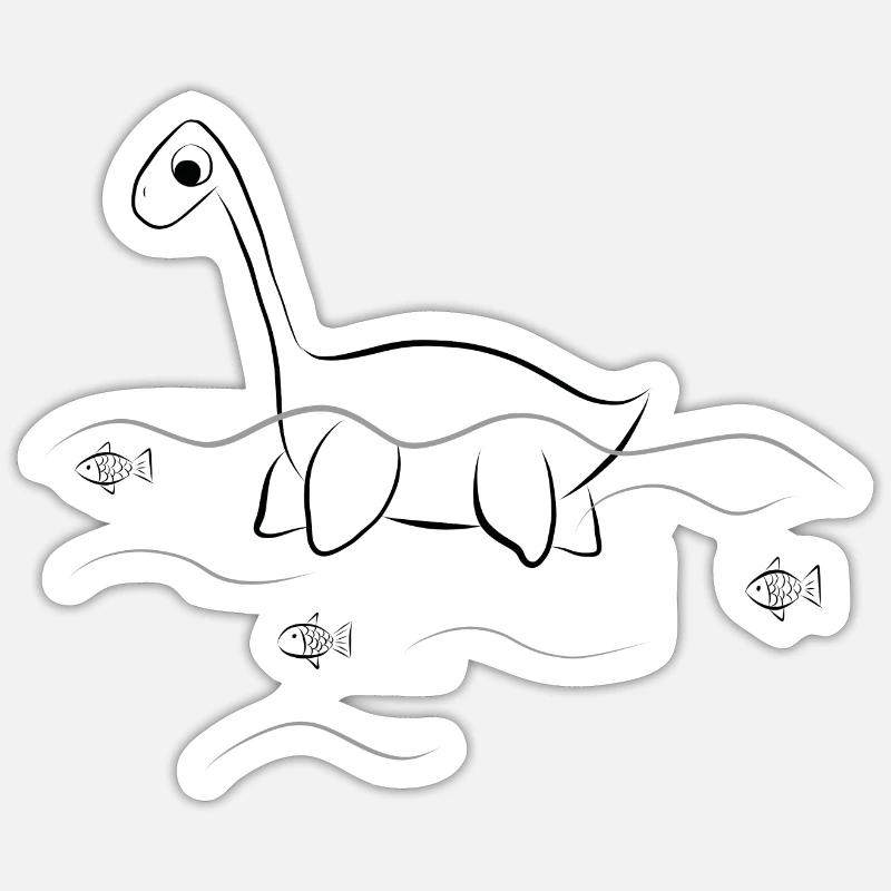 Plesiosaurus dinosaure dinosaure mignon avec poisson - Sticker taille S (10 x 10 cm) - blanc mat