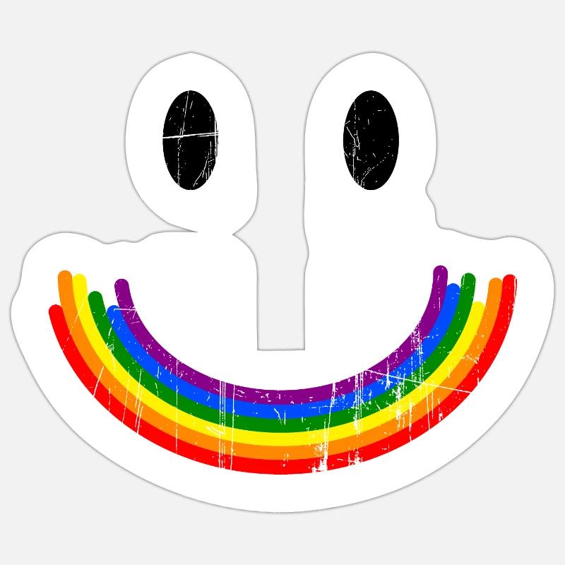 Rainbow Smilie - Sticker Größe S (10 x 10 cm) - Mattweiß