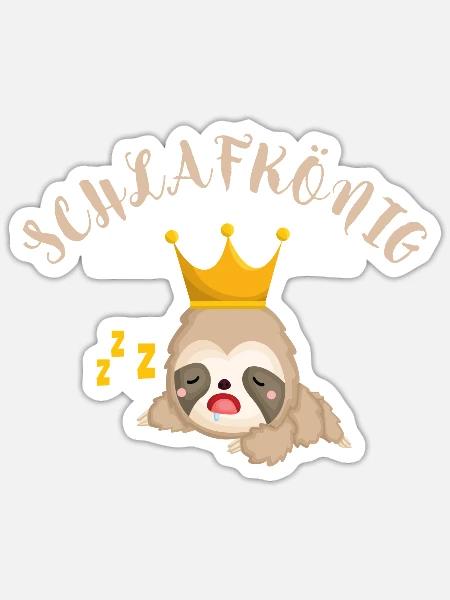 Schlafkönig Schlafshirt mit Faultier für Männer - Sticker Größe S (10 x 10 cm) - Mattweiß
