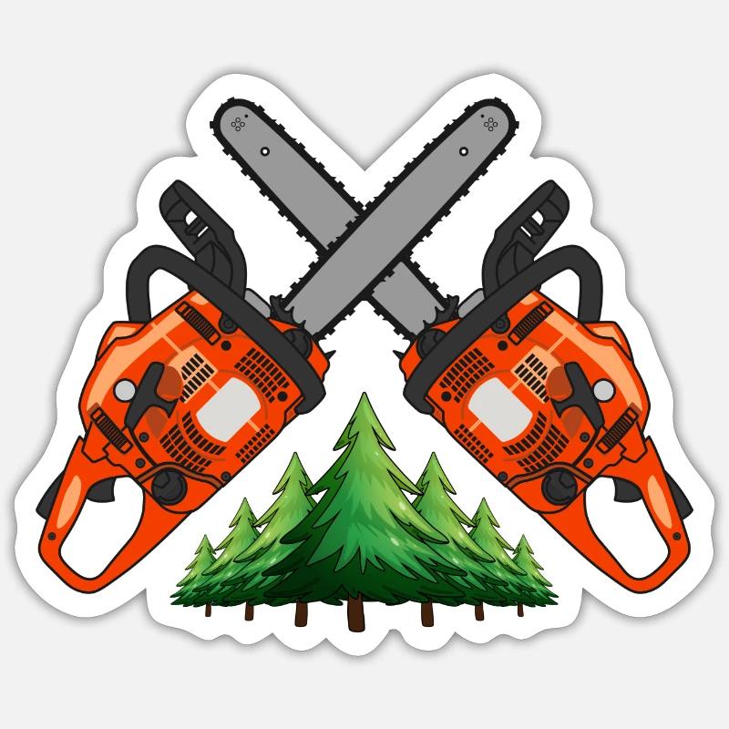Croix à la tronçonneuse avec forêt - Sticker taille S (10 x 10 cm) - blanc mat