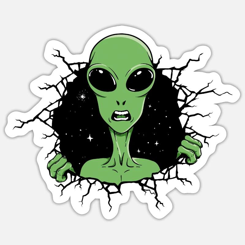 Alien regarde dehors - Sticker taille S (10 x 10 cm) - blanc mat