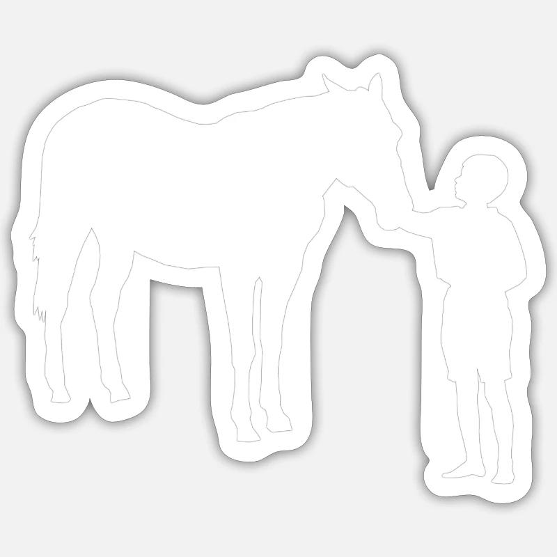 Pferd und Junge Silhouette - Sticker Größe S (10 x 10 cm) - Mattweiß