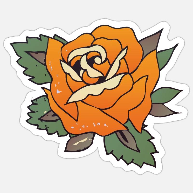 rose fleur old school tattoo feuille - Sticker taille S (10 x 10 cm) - blanc mat