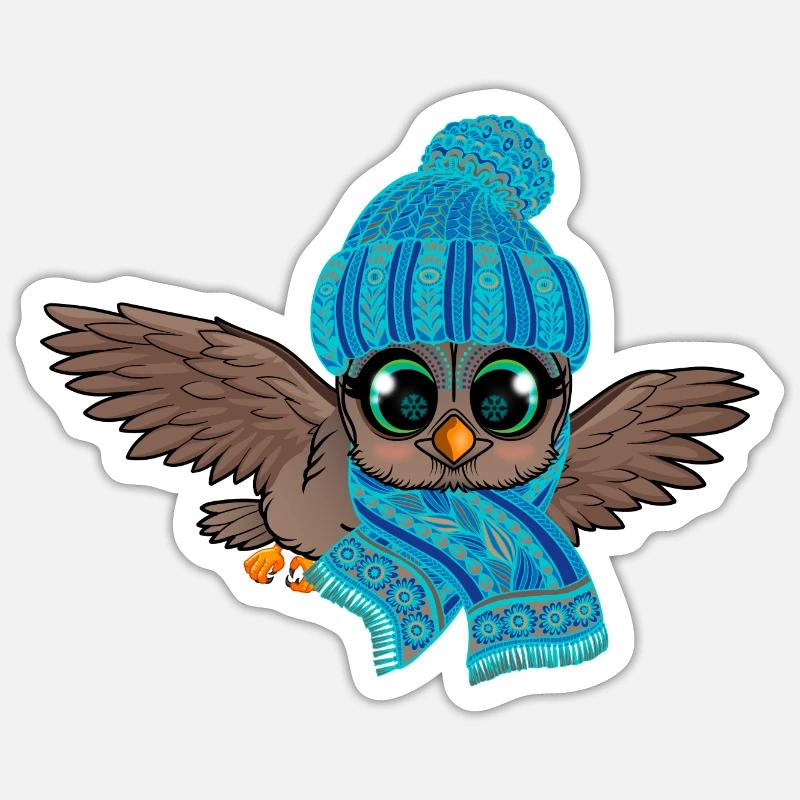 Frosteule Eule Frostbeule Herbst Winter - Sticker Größe S (10 x 10 cm) - Mattweiß
