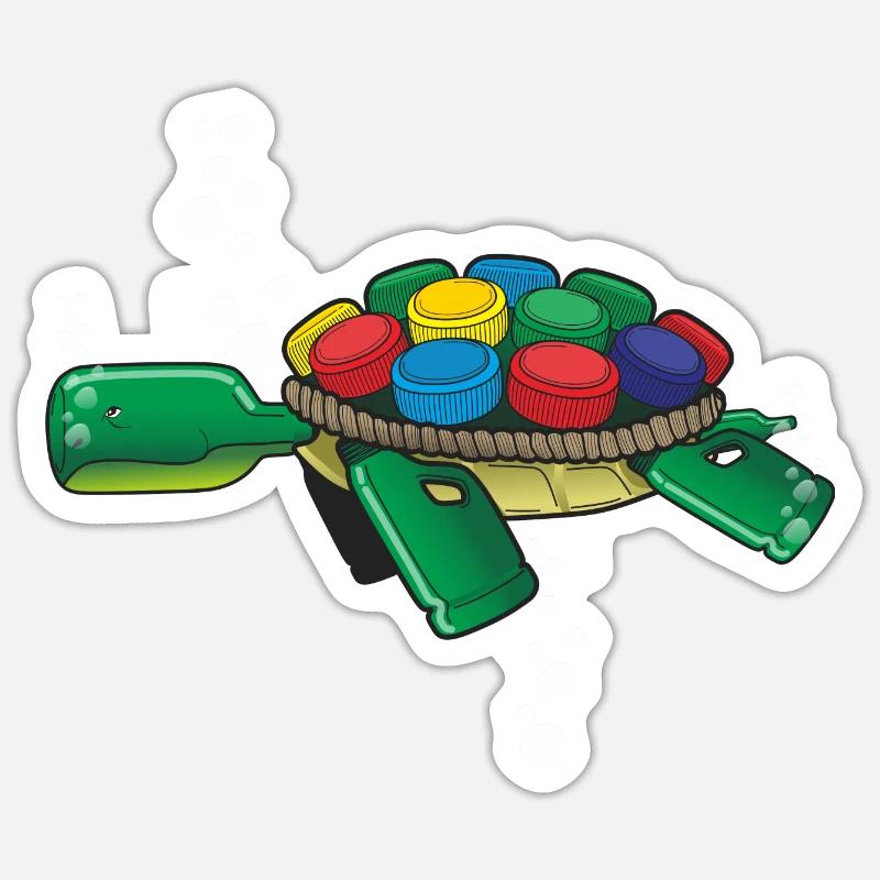 turtle and plastic - Sticker size S (10 x 10 cm) - white matte
