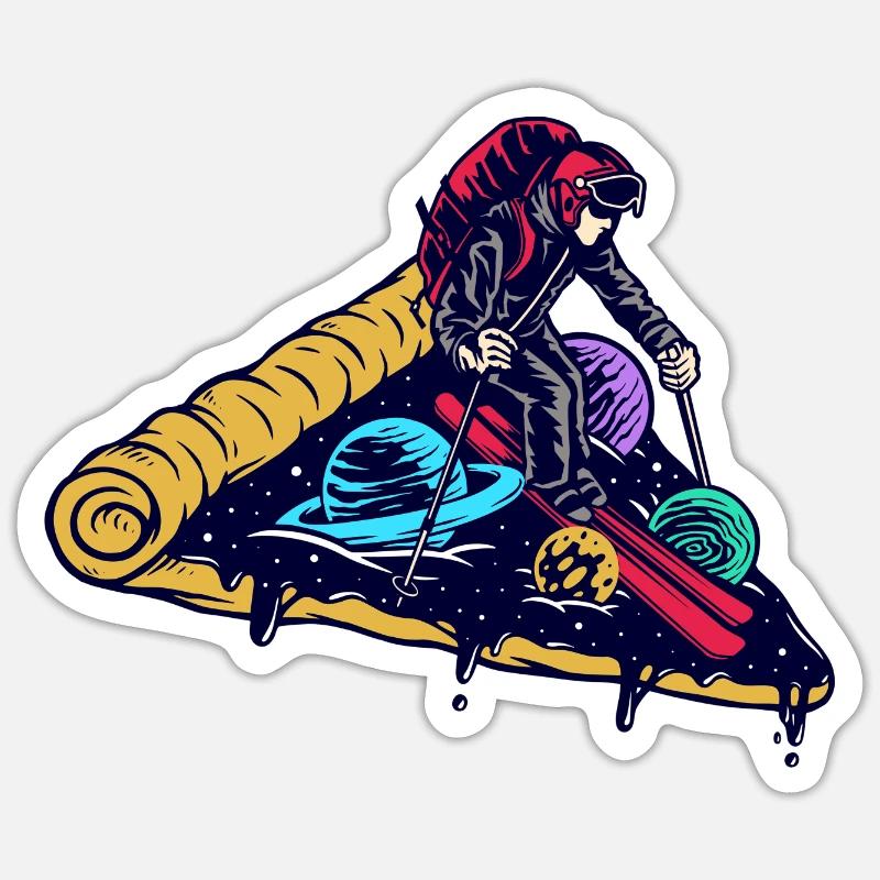 Skiing on a pizza Sticker size S (10 x 10 cm)