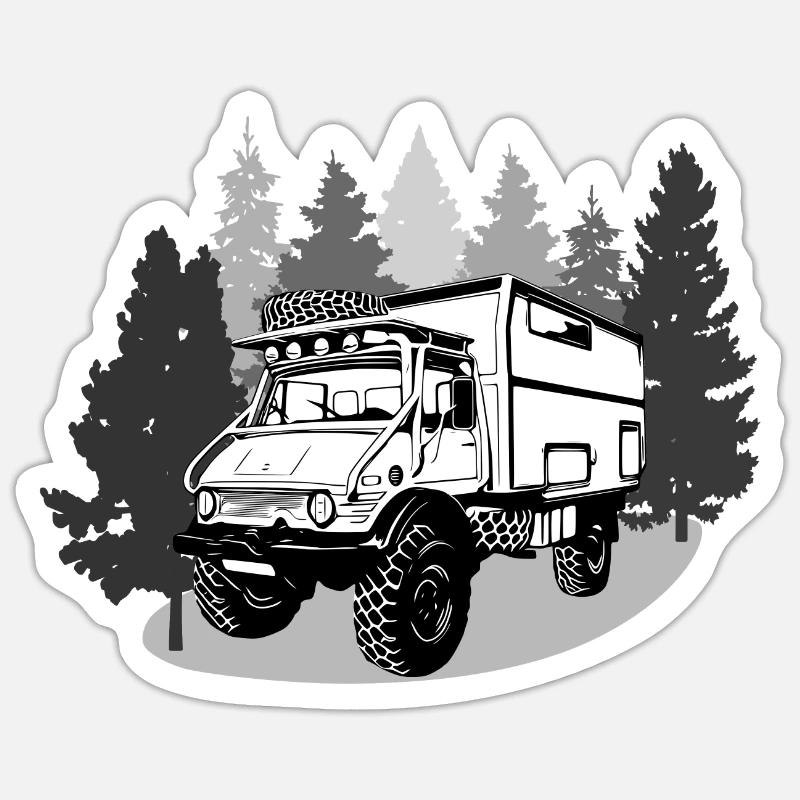 Camping - Unimog - Adventure - Oldtimer - Sticker size S (10 x 10 cm) - white matte