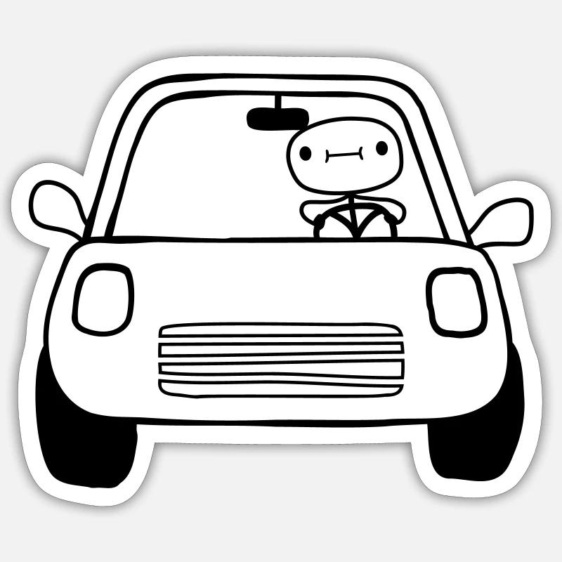 Auto Fahrer Comic - Sticker Größe S (10 x 10 cm) - Mattweiß