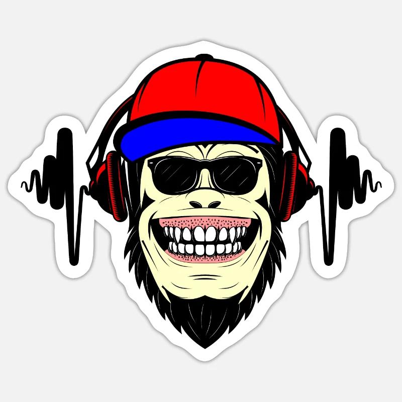Techno Affe mit Sonnenbrille und Kopfhörern Sticker Größe S (10 x 10 cm)