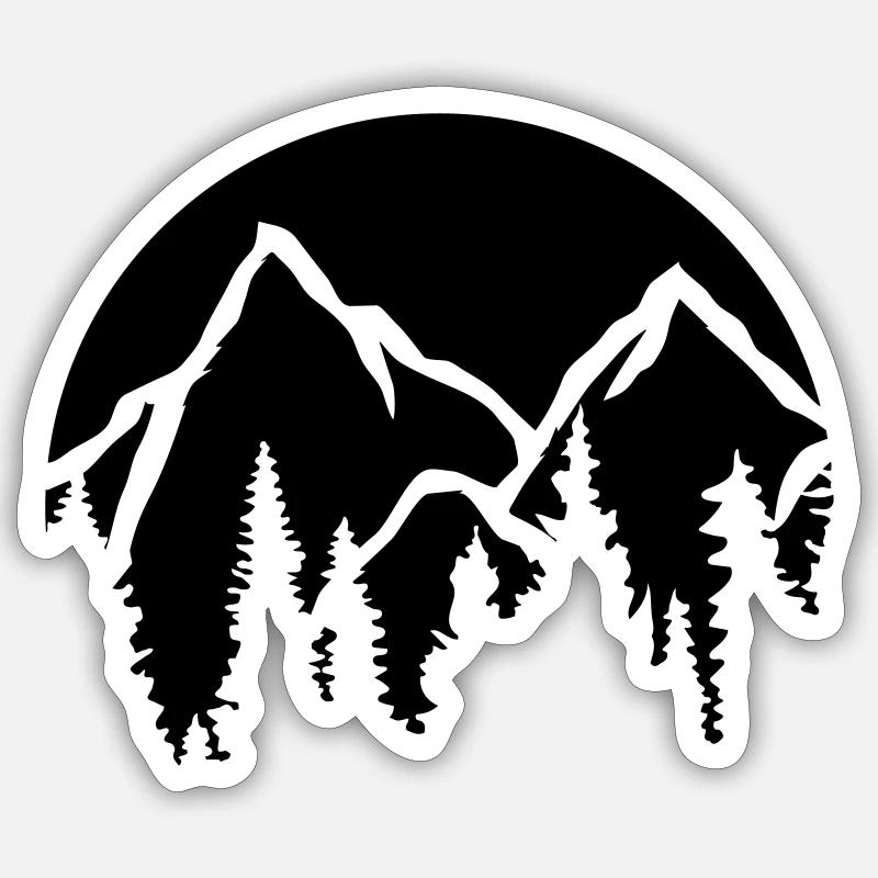 Nadelbäume Berge Sonne - Sticker Größe S (10 x 10 cm) - Mattweiß